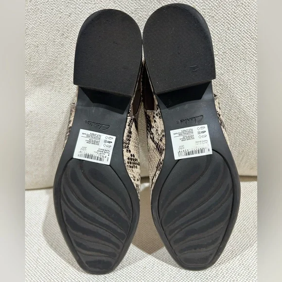 Clarks Comfort Flats Faux Snakeskin Slingback Shoe Women's Size 9 Cream Black - Picture 6 of 8